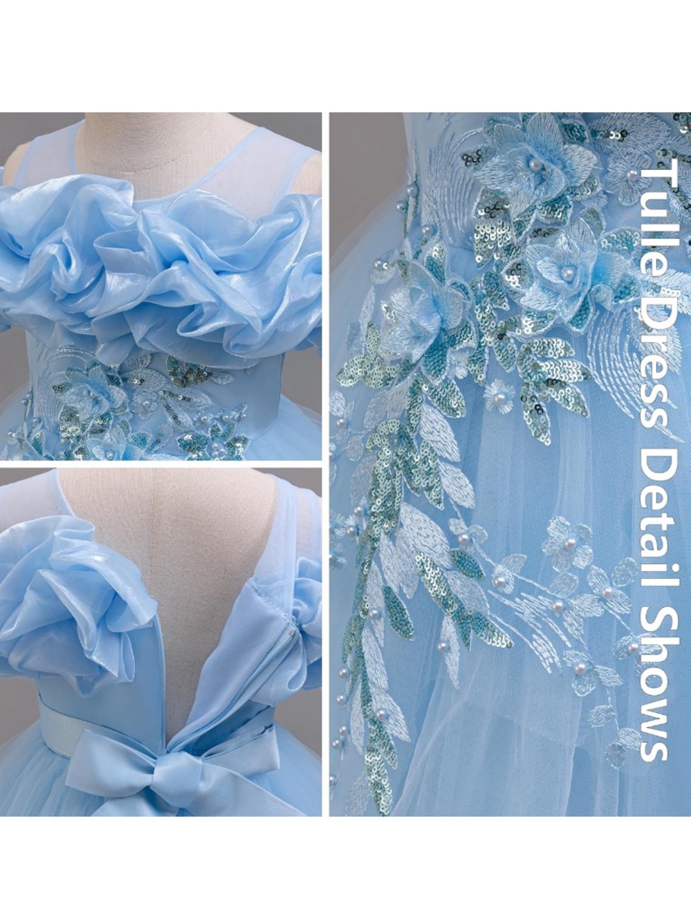 Light Blue Ruffled Tulle Flower Girl Dress - Picture 7 of 7